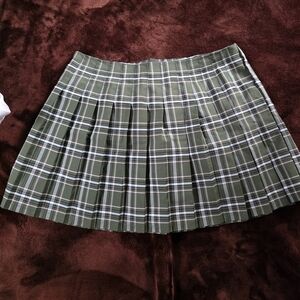 Plaid Pleated Skirt - Green